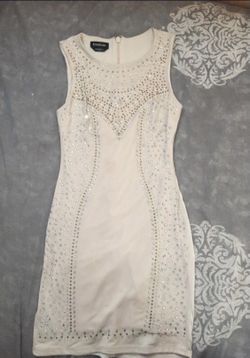 BEBE Elegant Beige/Nude Beaded Dress Size XXS