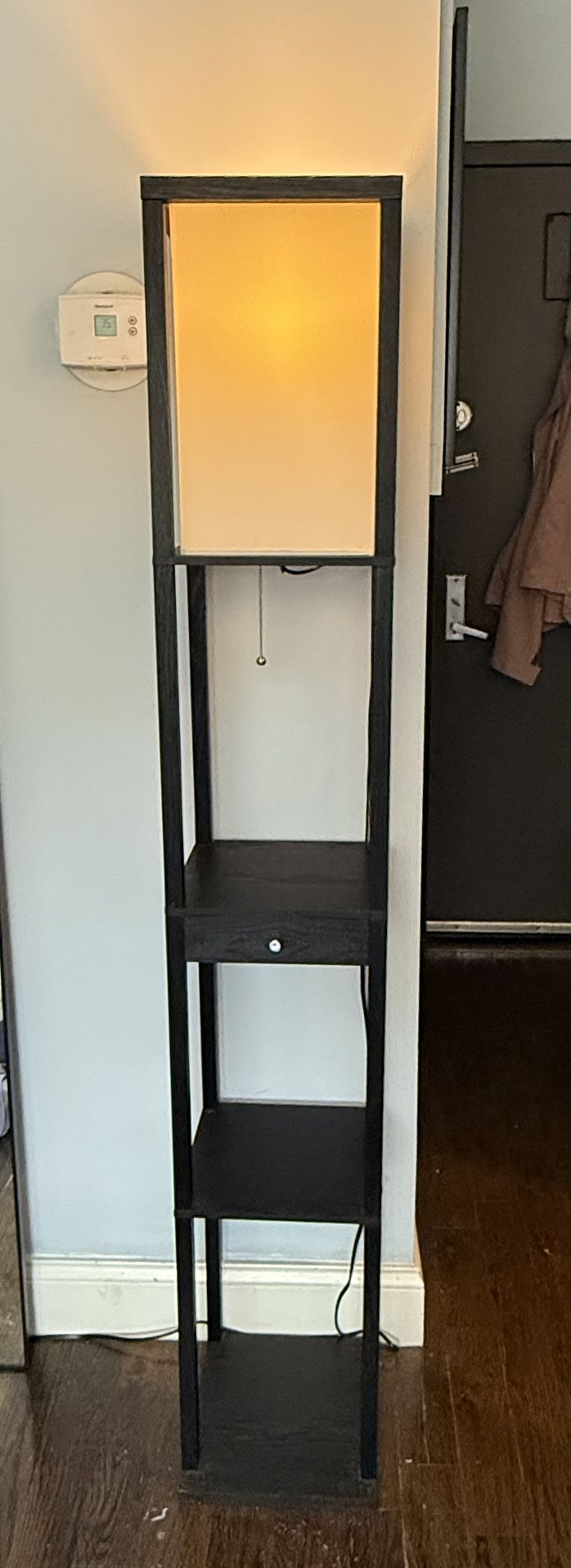 Adesso Parker Floor Lamp – Tall Lighting Equipment with 3 Shelves and 1 Drawer. PICKUP BUSHWICK!