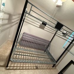 Twin over Futon Metal Bunk Bed, Silver