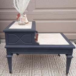 MCM Mersman Two Tiered Step Up End Table Or Nightstand With Faux Marble Top