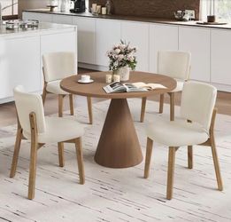 Set of 4 Upholstered Dining Chairs with Wood Legs