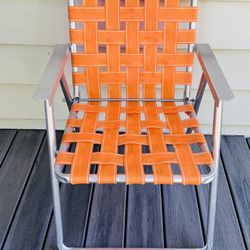 Vintage Aluminum folding webbed lawn chair. Vintage camping ! 16” ground to the seat, top of back to ground is 32”, seat width 19”.  Super nice clean 