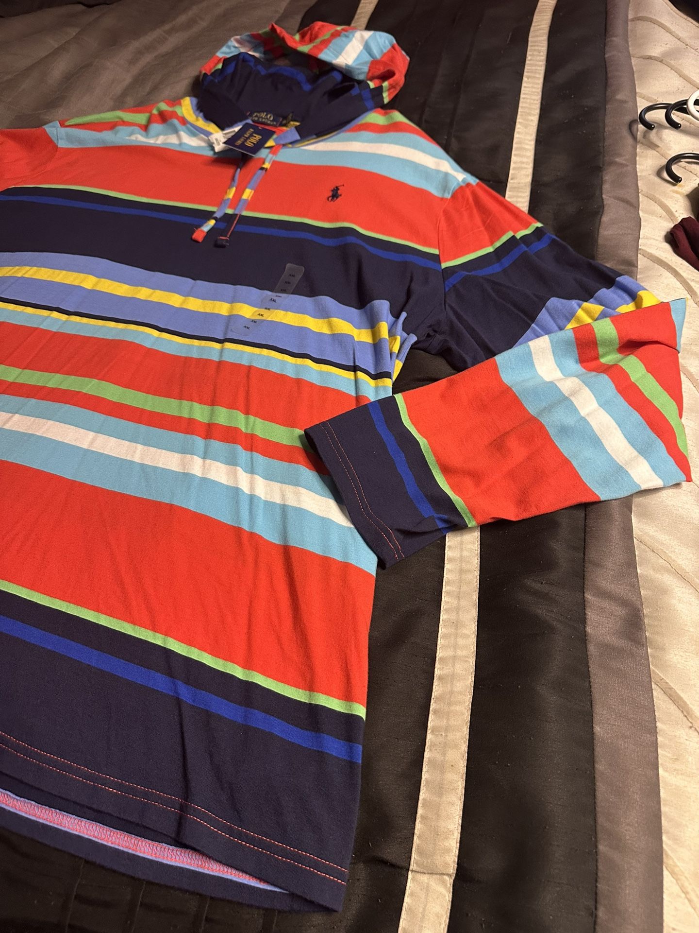 Ralph Lauren Polo Men's Long Sleeve Red Multi Shirt With Hood (XXL)