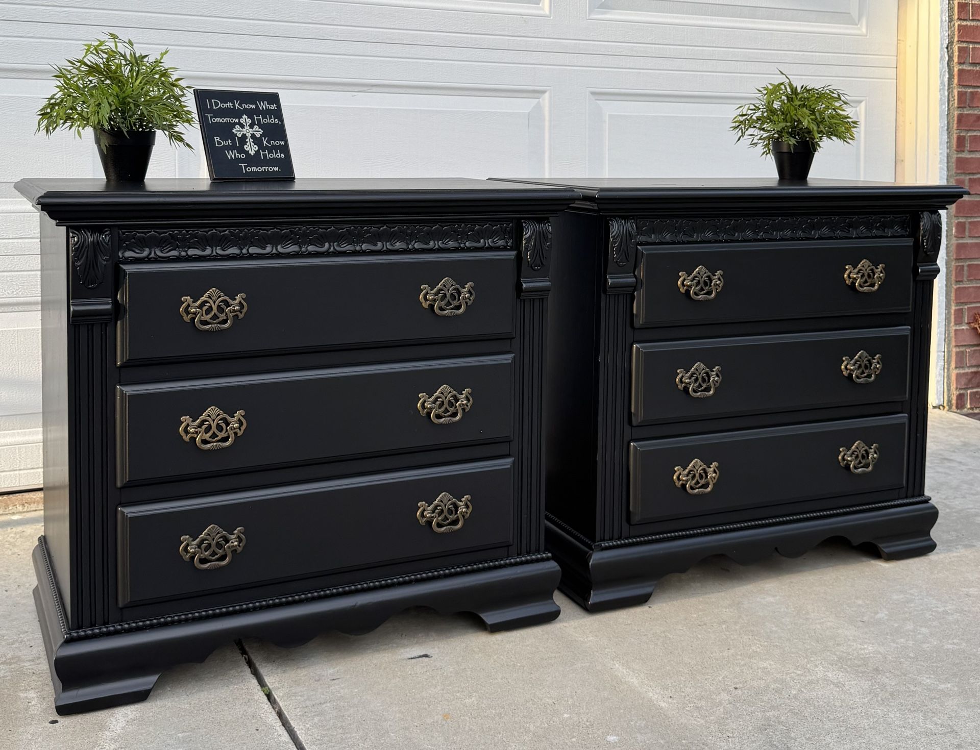(2) Gorgeous Black Large 3-Drawer Solid Wood Night Stands