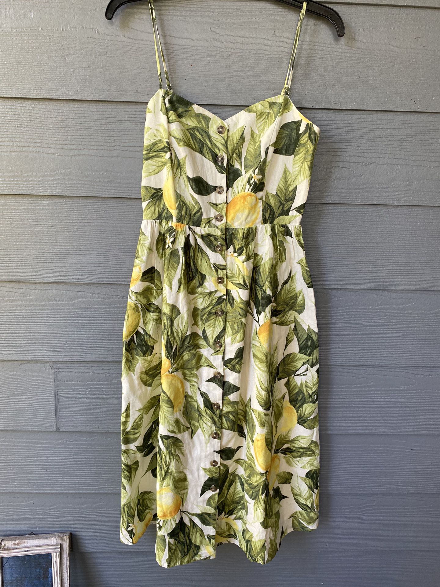 H&M Women’s Size XXS Lemons Print Dress - Spaghetti Straps Summer Dress 