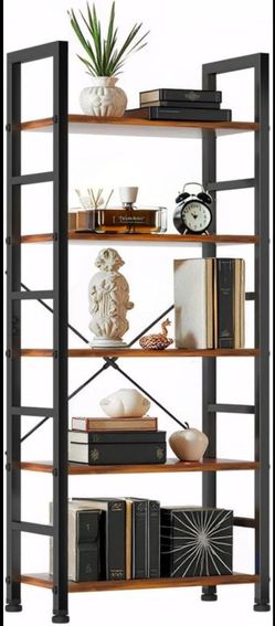 5 Tier Wooden Bookshelf Storage Organizer - Black, 11.8"x23.6"x62.2"