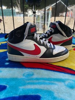 Nike Court Borough Mid 2 sneakers in white, black, and red/blue