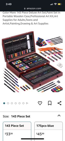 143 Piece Deluxe Art Set,Paint Set in Portable Wooden Case,Professional Art Kit,Art Supplies for Adults,Teens and Artist,Painting,Drawing & Art