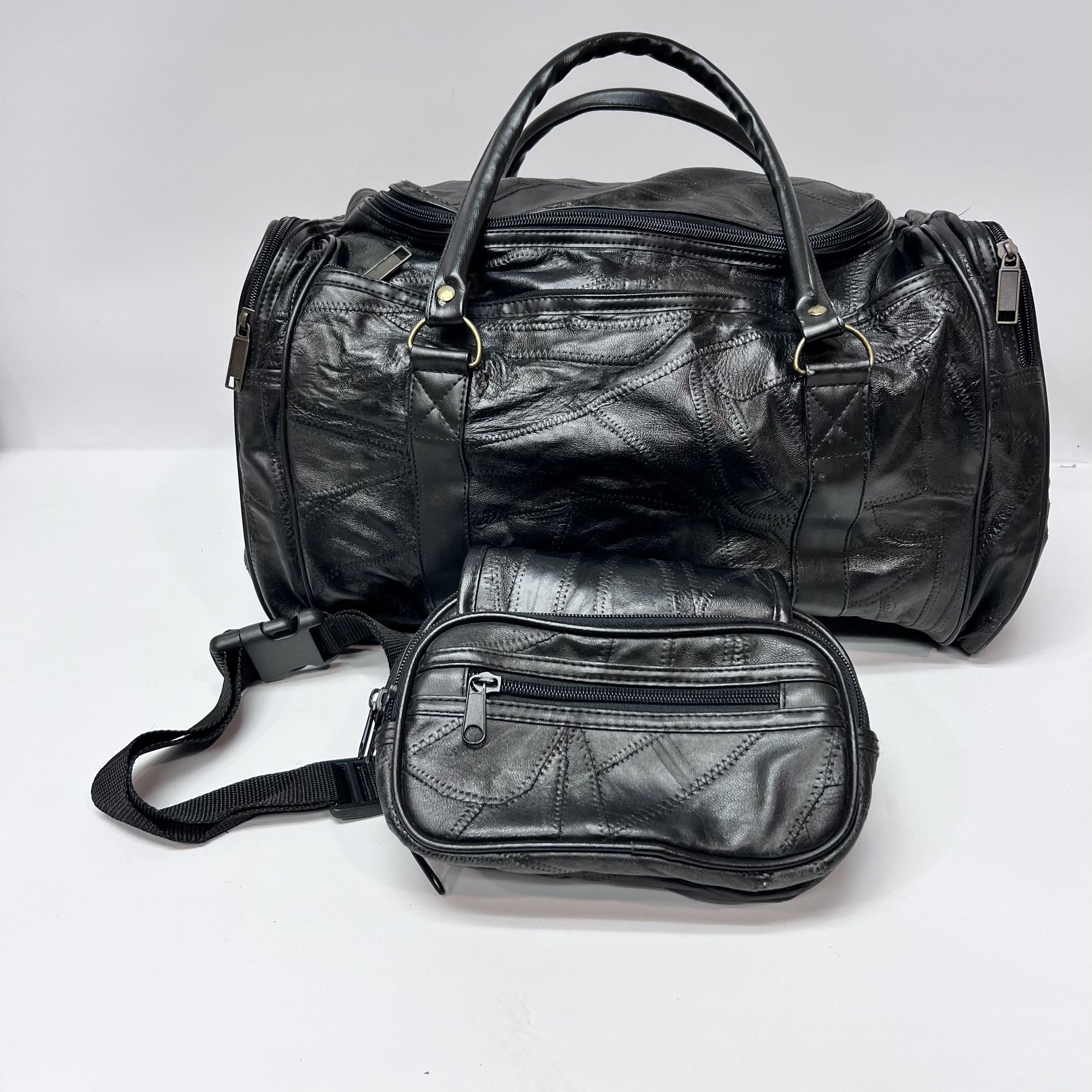 Leather Black Bag and Leather Waist Bag for Travel