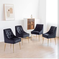 Dining Chair Set of 4, Upholstered Velvet with Back Pull Rod. Black