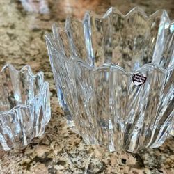 Two Vintage Orrefors Sweden Prince Crown Fleur Designed and signed by Jan Johansson Mother $45 Daughter $20 Crystal Candy, Nut dish
