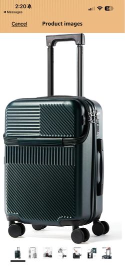 20 Inch Top Opening Carry On Luggage With Wheels, Green Hard Shell, Cup Holder, USB Charging Port , PC suitcase, Smooth 360° Spinner Wheels, TSA Locks