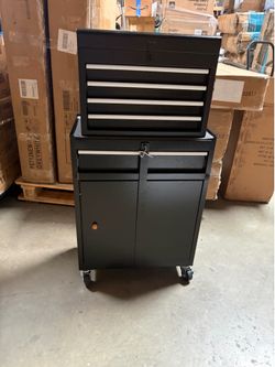 Tool Chest, 5 Drawers Rolling Tool Cabinet with Detachable Top Toolbox, Universal Lockable Wheels, Lock Bar, Protective Liner & Tool Rack, Metal Tool 