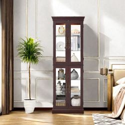 NEW Lighted Glass Curio Display Cabinet, Display Cabinet,Glass Storage Cabinet Glass Wine cabinet Wood Frame Toy Display