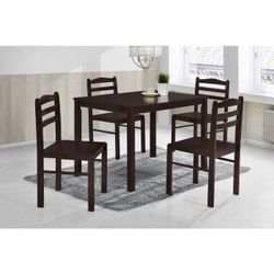 Brand New Brown All Wood Dining Table (43.25 x 27.5 x 29H) + 4 Chairs