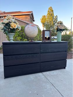 Black Modern 6 Drawer Dresser Chest of Drawers Furniture Good Condition