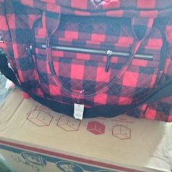 No Boundaries Red/Black Checker Quilted Weekender Duffle Bag 