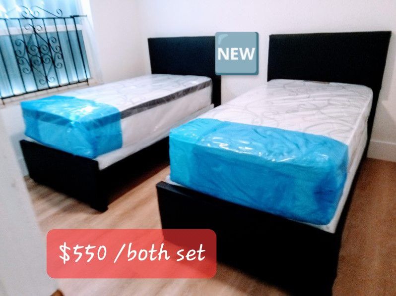 $550 For 2 Twin Beds With 2 Mattress And 2 Boxspring Brand New Free Delivery