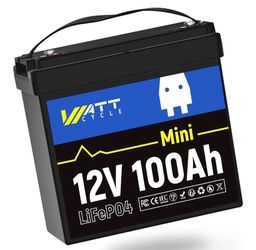 WattCycle 12V 100Ah Mini LiFePO4 Lithium Battery Smaller than BCI Group 24 Built-in 100A BMS Low-Temp Protection 15000 Deep Cycles 1280Wh for Home Sto
