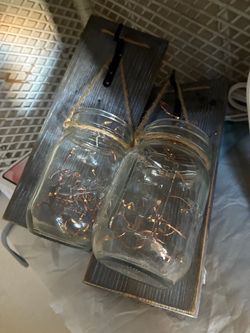 Pair Wood decors with hanger & lights