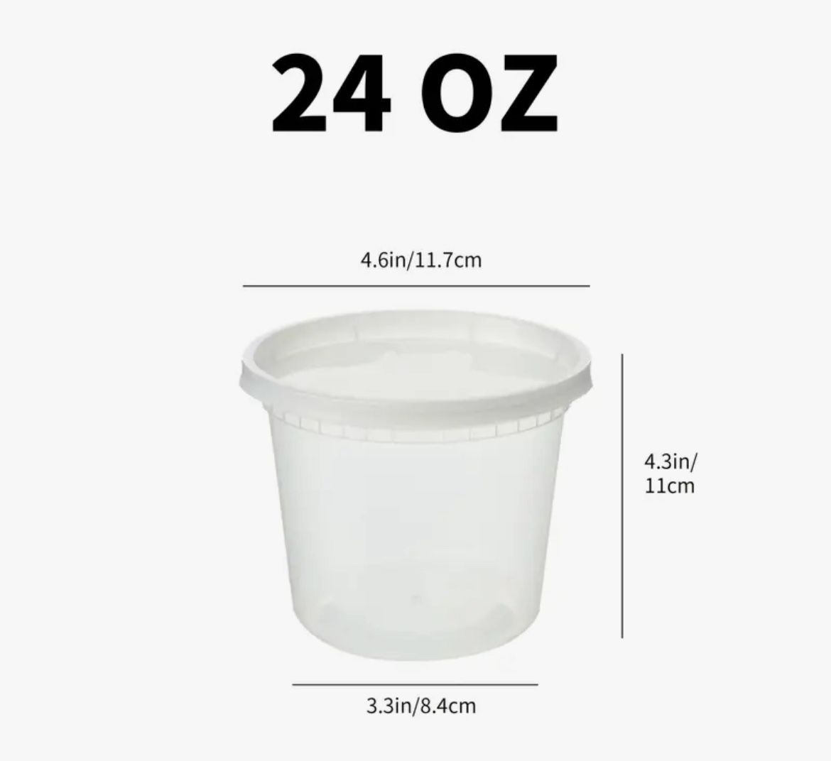 New 24oz x 100 clear plastic food grade containers, microwaveable, freezer safe, BPA free