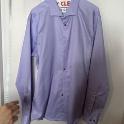 Calvin Klein Men Purple Dress Shirt 17.5 (34/35) Slim Fit (L)
