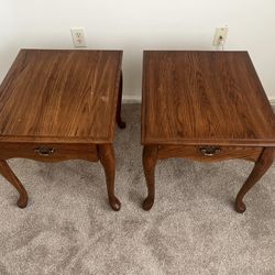Two 1 Drawer Oak End Tables 