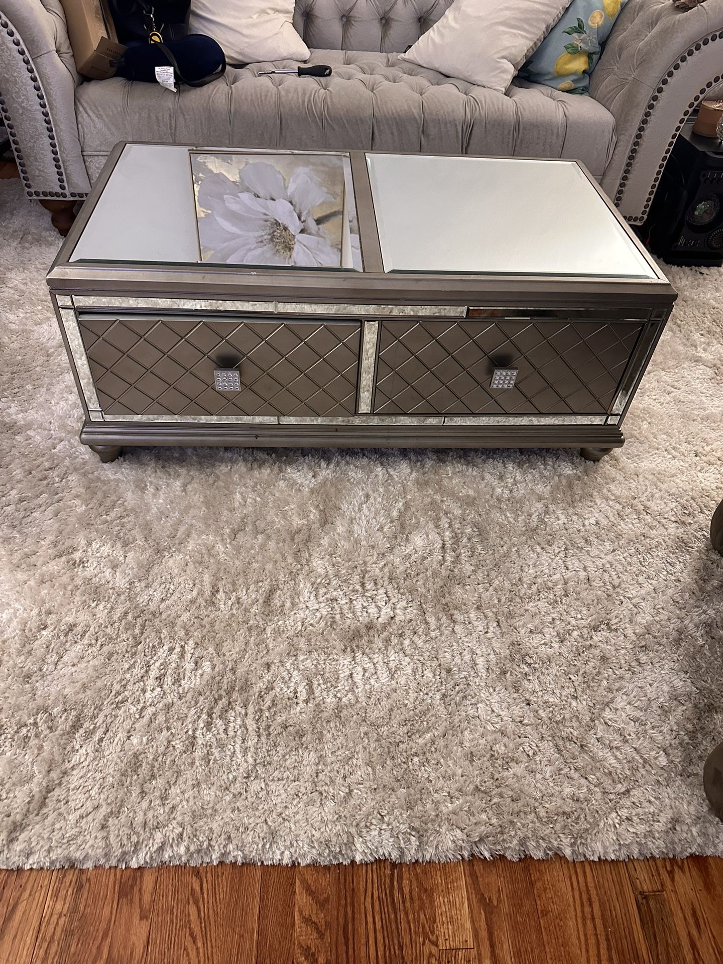 Mirrored Coffee Table With Storage Drawers