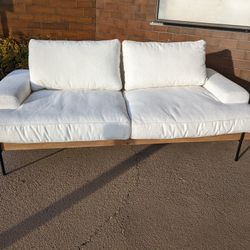 Gorgeous Almost New Modern Crisp White Faro Sofa Loveseat, Frame Made From Wood And Iron Heavy And Durable