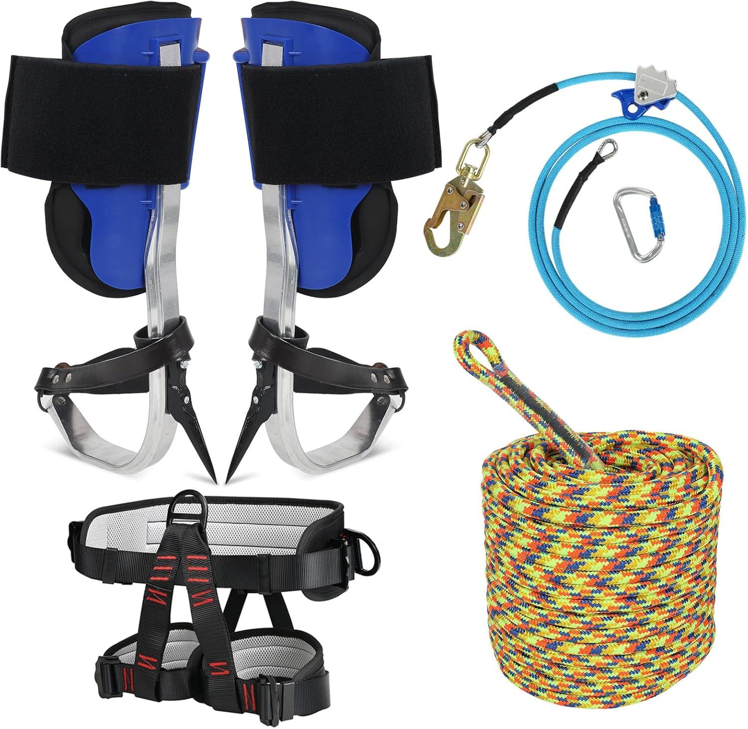 Tree Climbing Spikes Kit for Tree Work, Tree Climbing Gear with Climbing Belt and 120FT Rope, Wire Core Flip Line Kit with Triple Lock Lanyard Adjuste