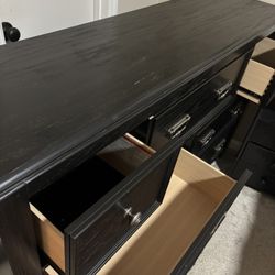 Modern Black Wood Dresser – 7 Drawer Storage
