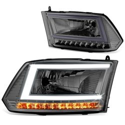 LED DRL Sequential Signal] For 09-24 Dodge Ram Truck Headlights Smoked/Clear