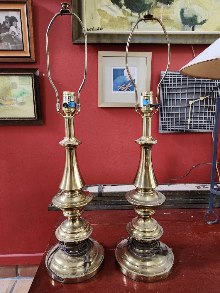 Pair Of Stiffel Fine Brass Table Lamps HOLLYWOOD REGENCY