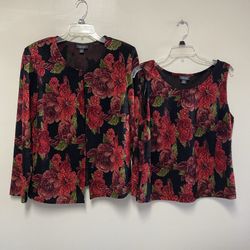 Women’s DRESSBARN COLLECTIONS Polyester/spandex black floral tank with matching jacket… Size 14/16