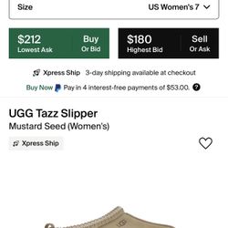 Womens Size 7 UGG Tazz Slipper (mustard Seed)