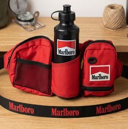 VTG 90s Marlboro Country Store Red Utility Fanny Pack & Water Bottle Set