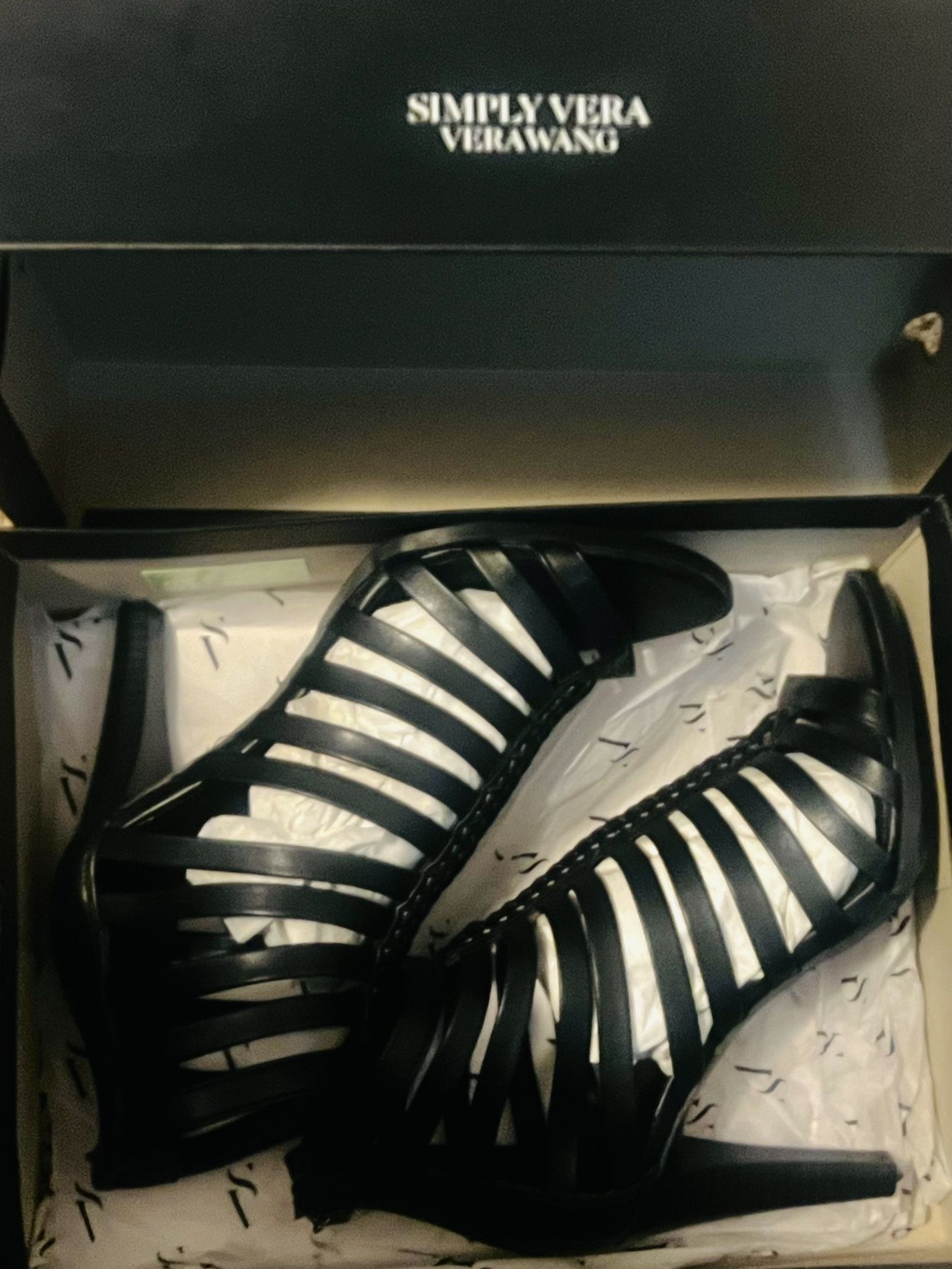 New! Simply Vera Wang Black Caged Straps High Heels