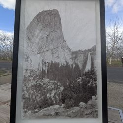 Framed 1872 Yosemite Black & White Print – Cap of Liberty & Nevada Fall (24x16")
