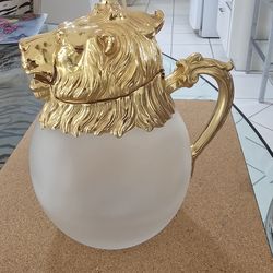 Frosted glass golden lion head pitcher