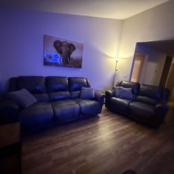 Electric Grey Leather Sofa Recliner & Loveseat (OBO)