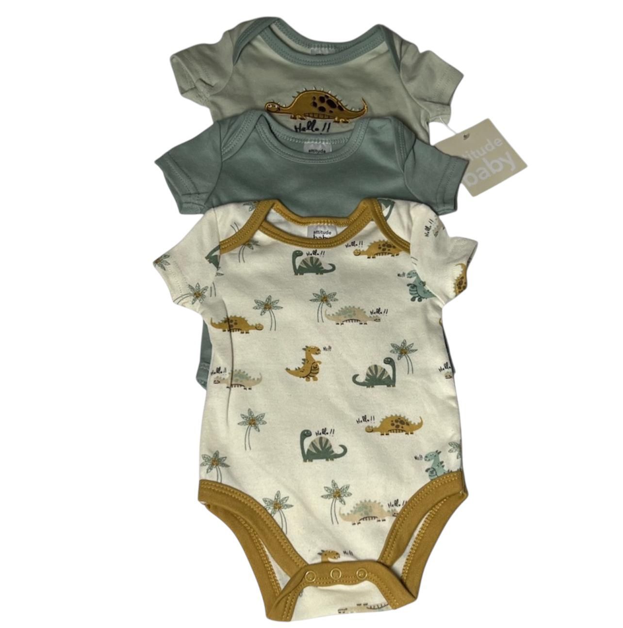 Attitude Baby Boy Girl 3 Packs Onesie Bodysuits Short Sleeve Size 0-3 Months