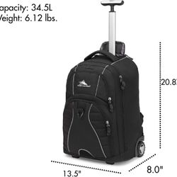 NEW High Sierra Powerglide Wheeled Rolling Backpack Large, Black
