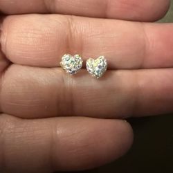 10 Yellow Gold Clear Rhinestone Heart Shaped Stud Earrings 10k Gold
