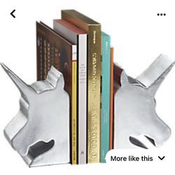 CB2 Bookends Set Of 2  Silver Shiny Color Bookshelf CB2 NEW Divider Bookshelves Decorations Unicorn Bookend 