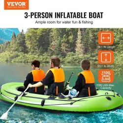 Inflatable Boat, 3-Person Inflatable Fishing Boat, Strong PVC Portable Boat Raft Kayak, 45.6" Aluminum Oars, High-Output Pump, Fishing Rod Holders, an