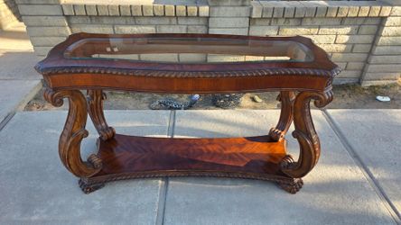 Mahogany Console Table with Scrolled Acanthus Leaf Details
