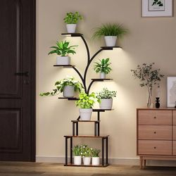 Plant Stand Indoor with Grow Lights - 9Tiered Metal Corner Plant Shelf,63" Tall Lighted Corner Plant Stands for Indoor Growing,Curved Plant Holder for