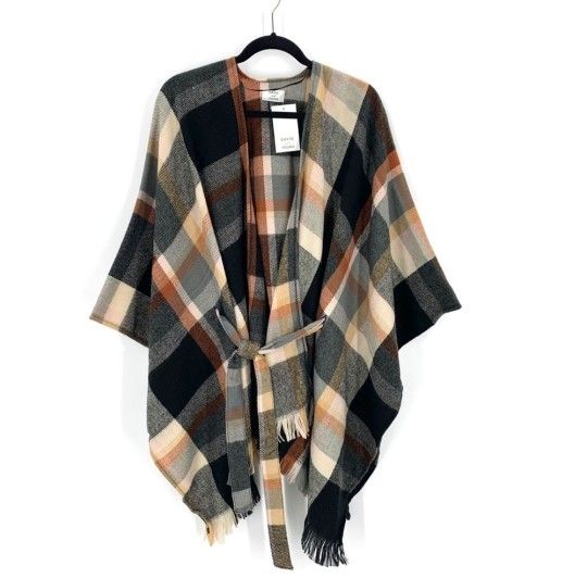 NWOT David And Young Dry-Goods Plaid Fleece Belted Poncho OSFM