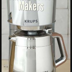 Krups KT600 Stainless Steel Metal Coffee Maker Drip KT 600 Rare Silver Chrome Machine Thermal Carafe 10 Cup Moma Award Williams Sonoma
