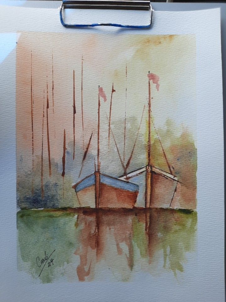 Boats, Watercolor, 12x9 Inches
